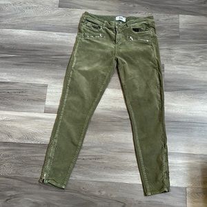 Paige Army Green Corduroy Cropped Waist 29